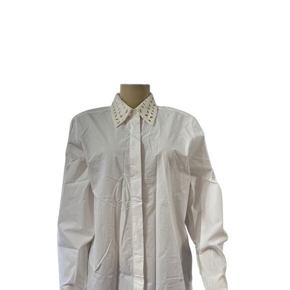 COS Women Button Up Shirt Size 10 Classic Minimalist White Timeless Macrame Work - Picture 3 of 16